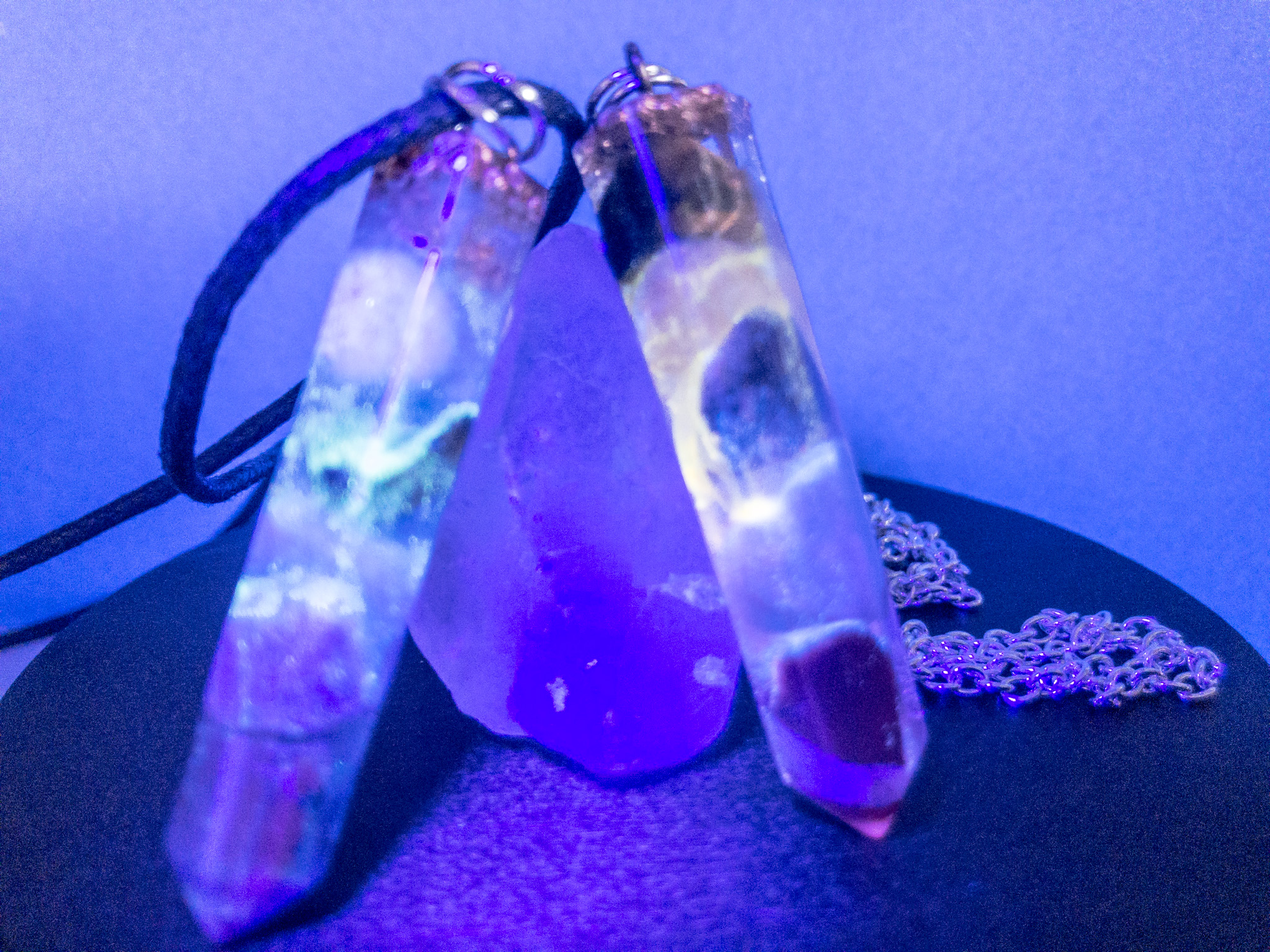 Luminescent Real Copper and Crystals Pendant